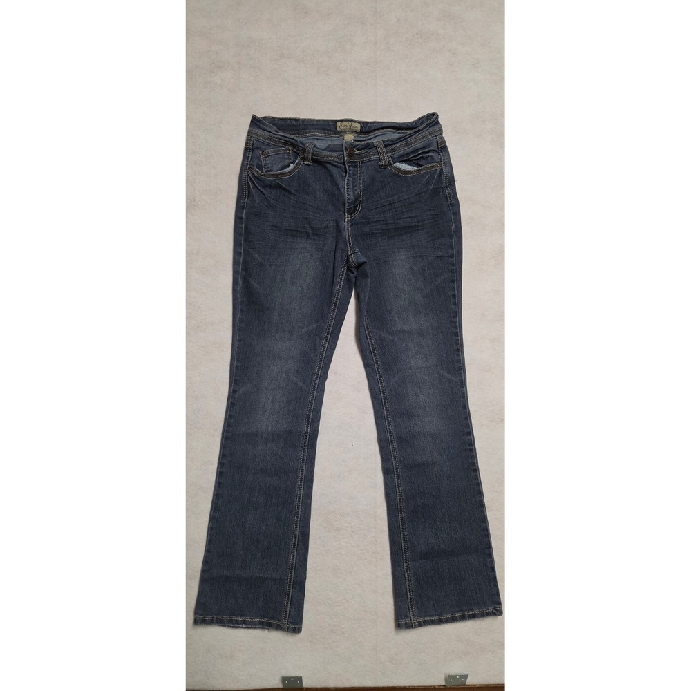 Earl Jean Womens Bootcut Jeans Size 10 Dark Wash Embroidered Pockets